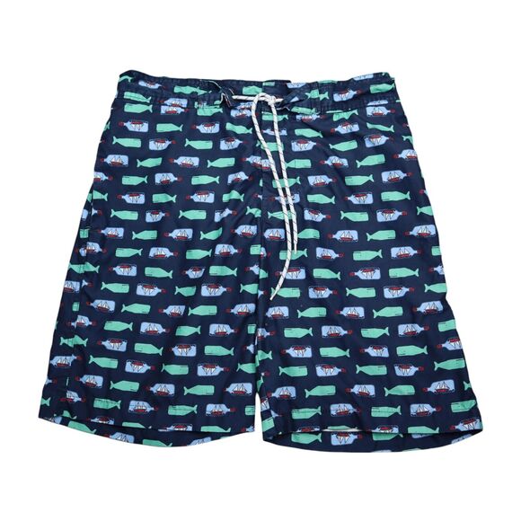 St Johns Bay Shorts Mens M Blue All Over Print Drawstring Mid Waist Swim Trunks - Picture 1 of 16